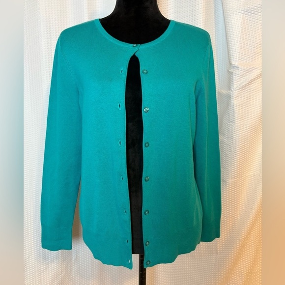croft & barrow Sweaters - Croft & Barrow cotton blend teal green button front cardigan sweater Petite M